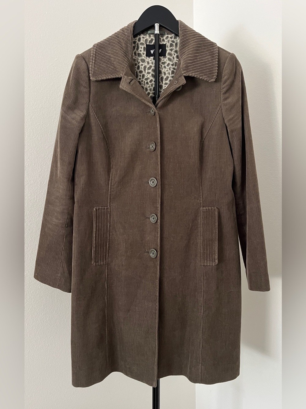 🤎 Per Una M&S Brown Corduroy Long Coat | Leopard Lined | 12